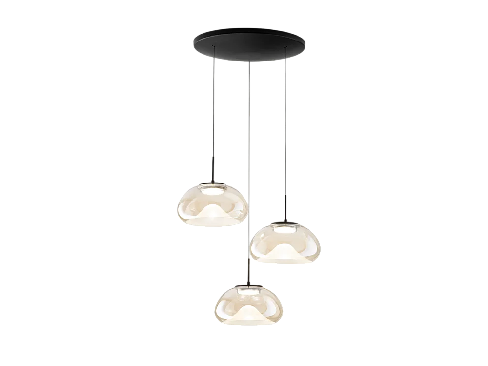 Brena – Fabas Luce 3-light round pendant lamp – 30W dimmable LED – Cognac Round ceiling rose d.35cm 4539991