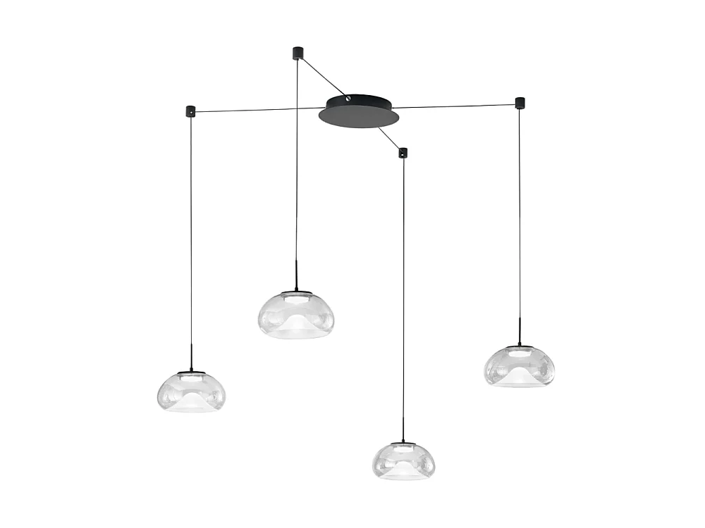 Brena – Przezroczysta, 4-punktowa, zdecentralizowana lampa wisząca – Fabas Luce – 40W ściemnialna dioda LED – Zdecentralizowany montaż 4540016