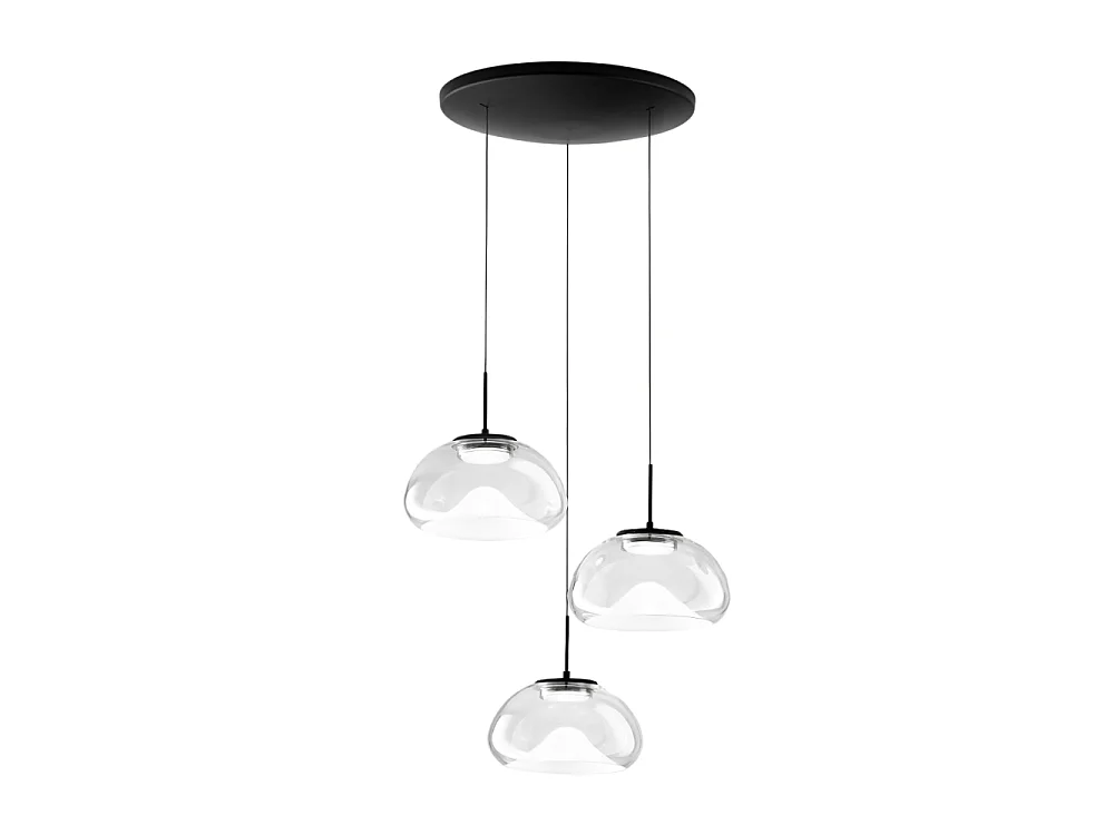 Brena – Fabas Luce 3-light okrągła lampa wisząca – 30W ściemnialna LED – Przezroczysta okrągła rozeta sufitowa śr. 35cm 4540042