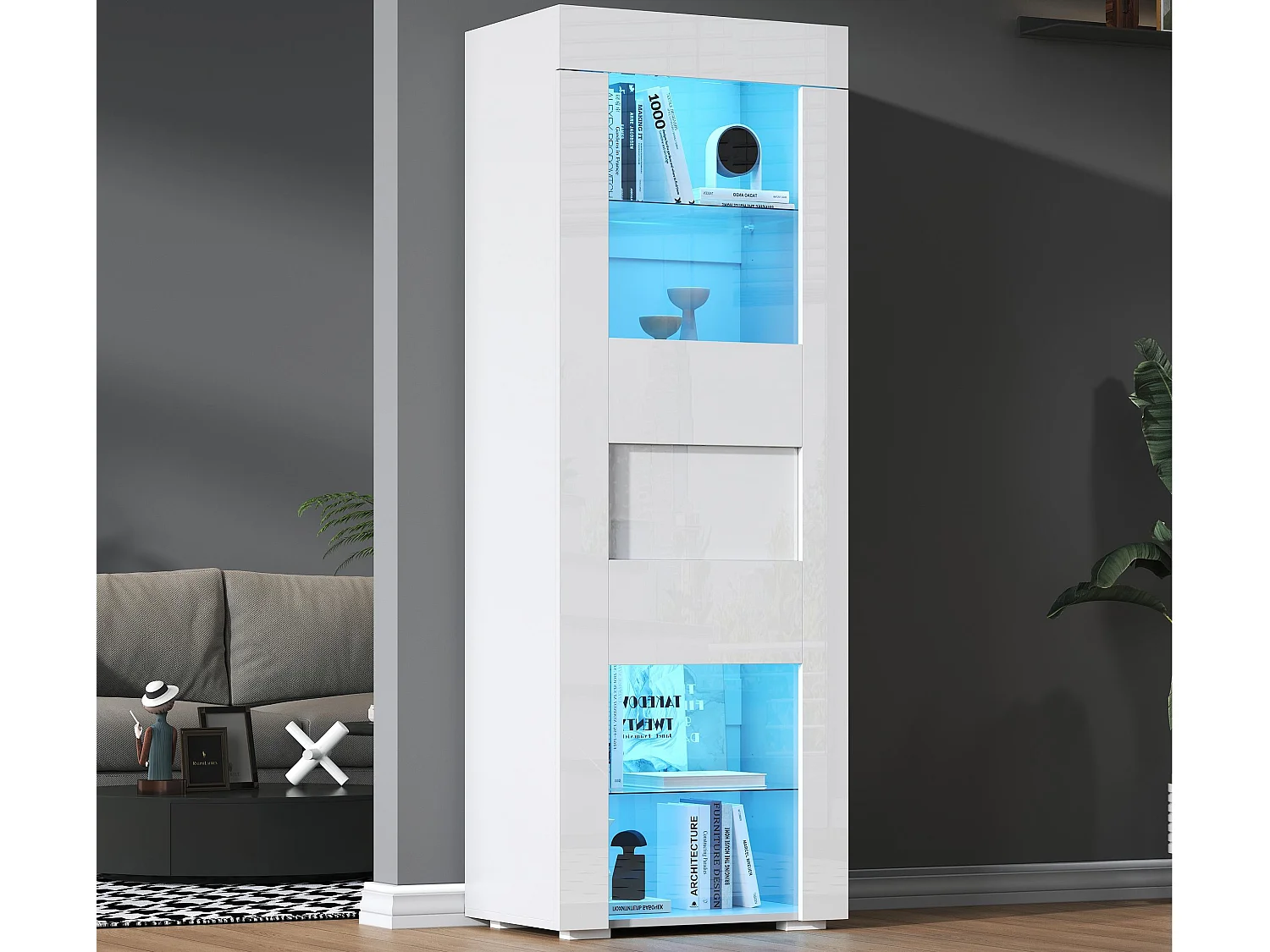 Błyszcząca witryna 60x40x170 cm – z oświetleniem LED – 1 drzwi – Szklane półki – Biały 4567436