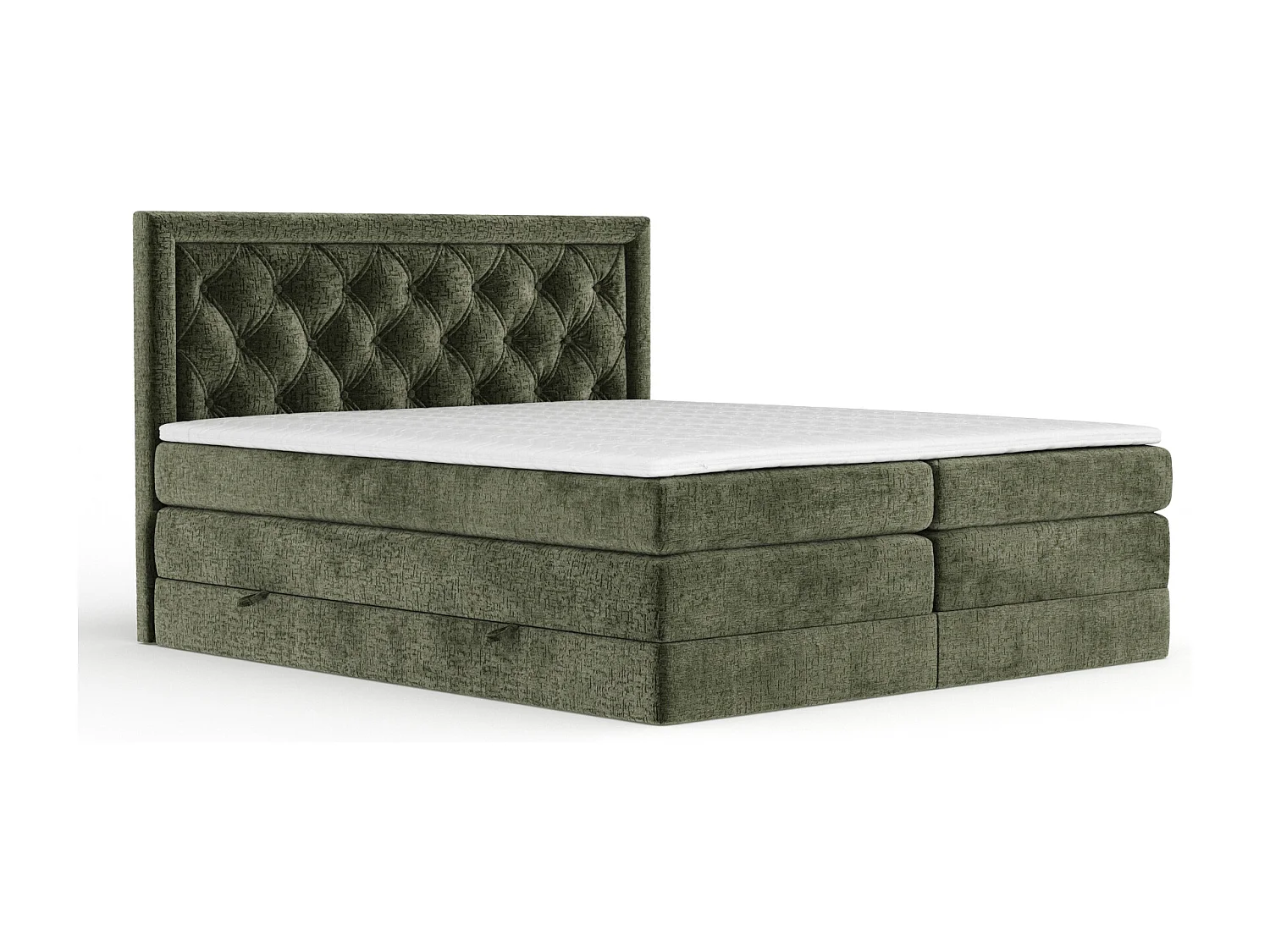 Łóżko boxspring w tkaninie szenilowej Aurelia - materac - topper - 180x200 cm - oliwkowy 3981400 - obrazek 1