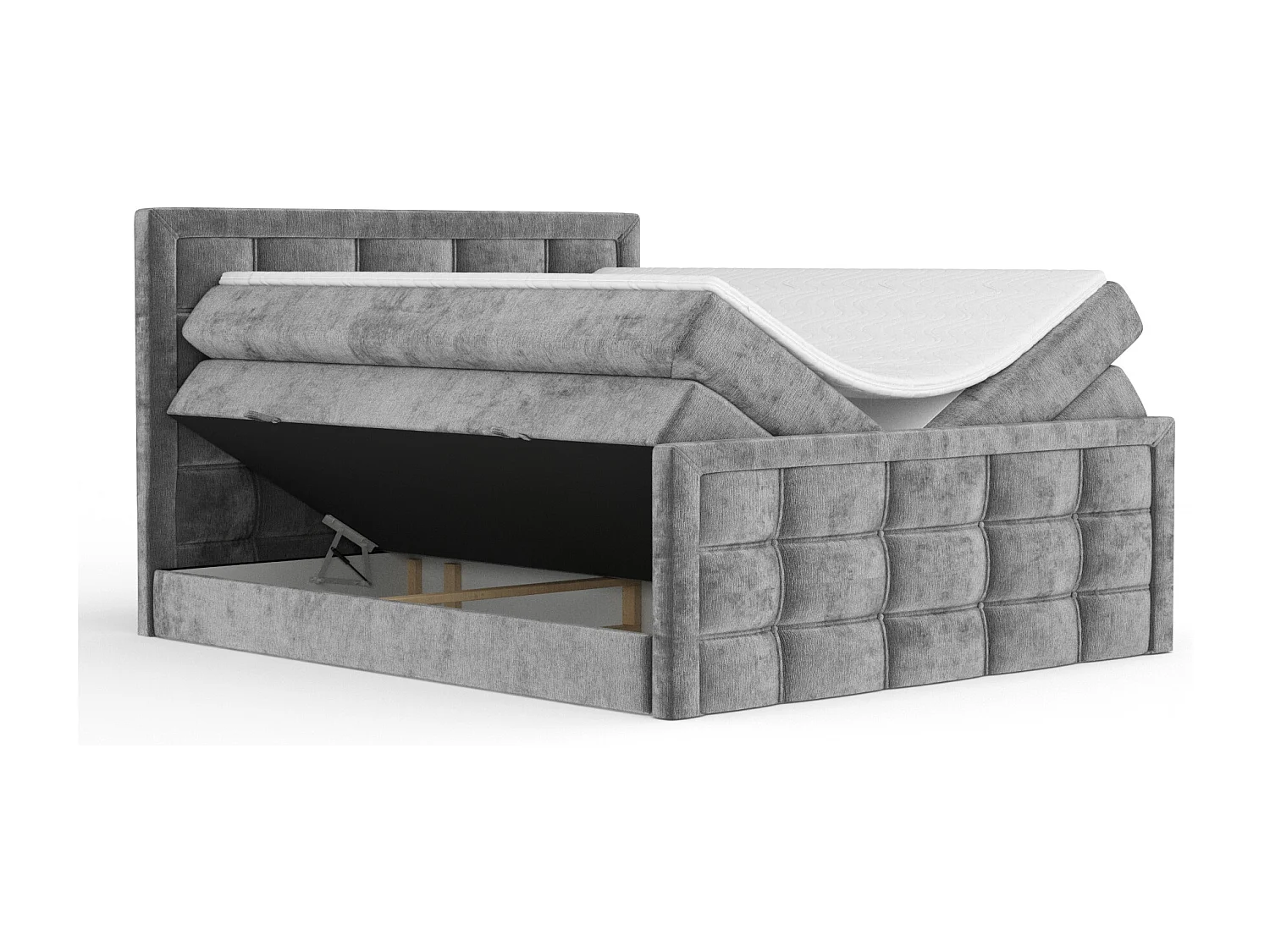 Łóżko boxspring w tkaninie szenilowej Ambrosia - materac - topper - 180x200 cm - szary 3981630 - obrazek 1