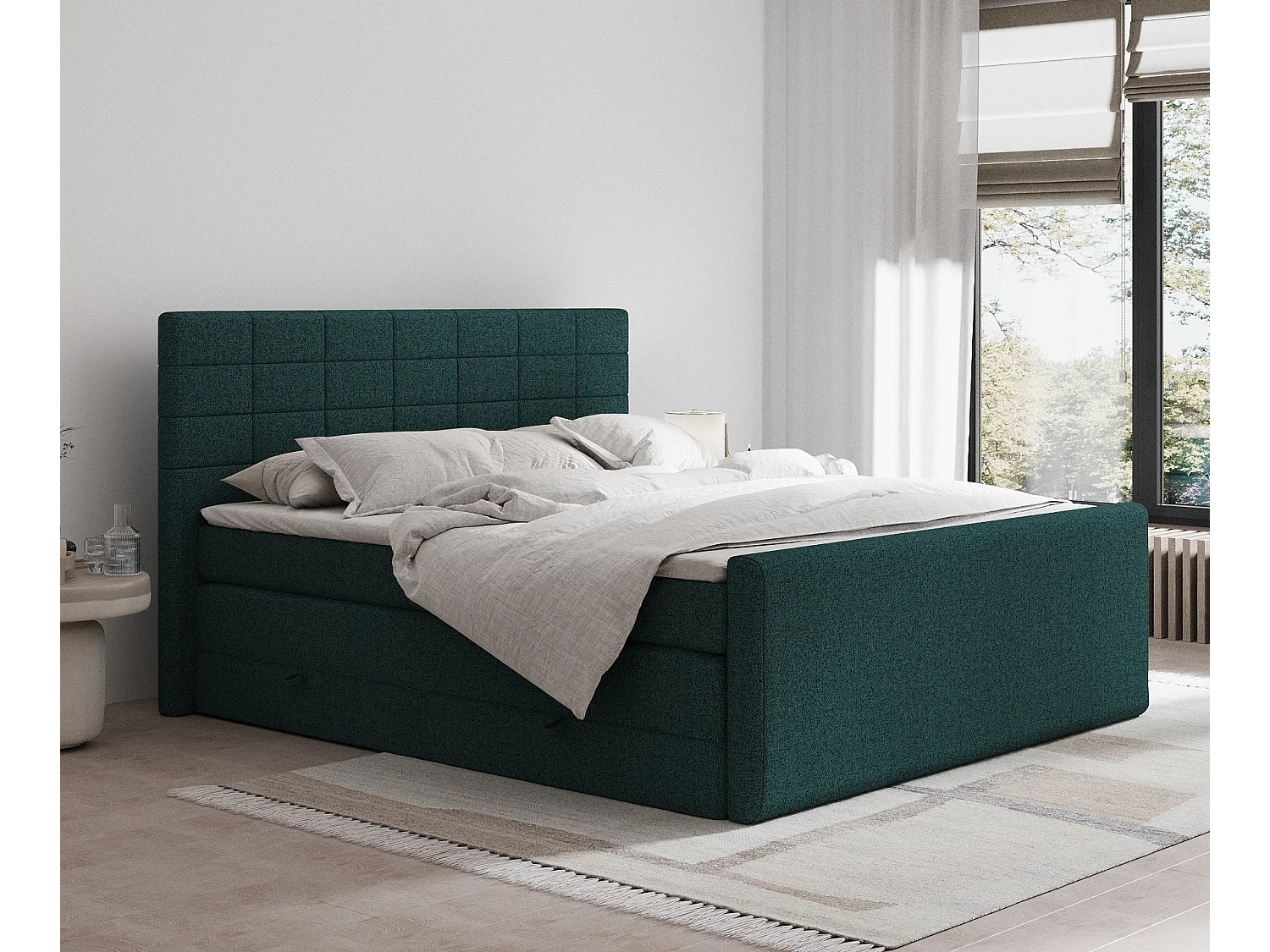 Łóżko boxspring w tkaninie plecionej Ava – materac – topper – 200×200 cm – zielony 3981836