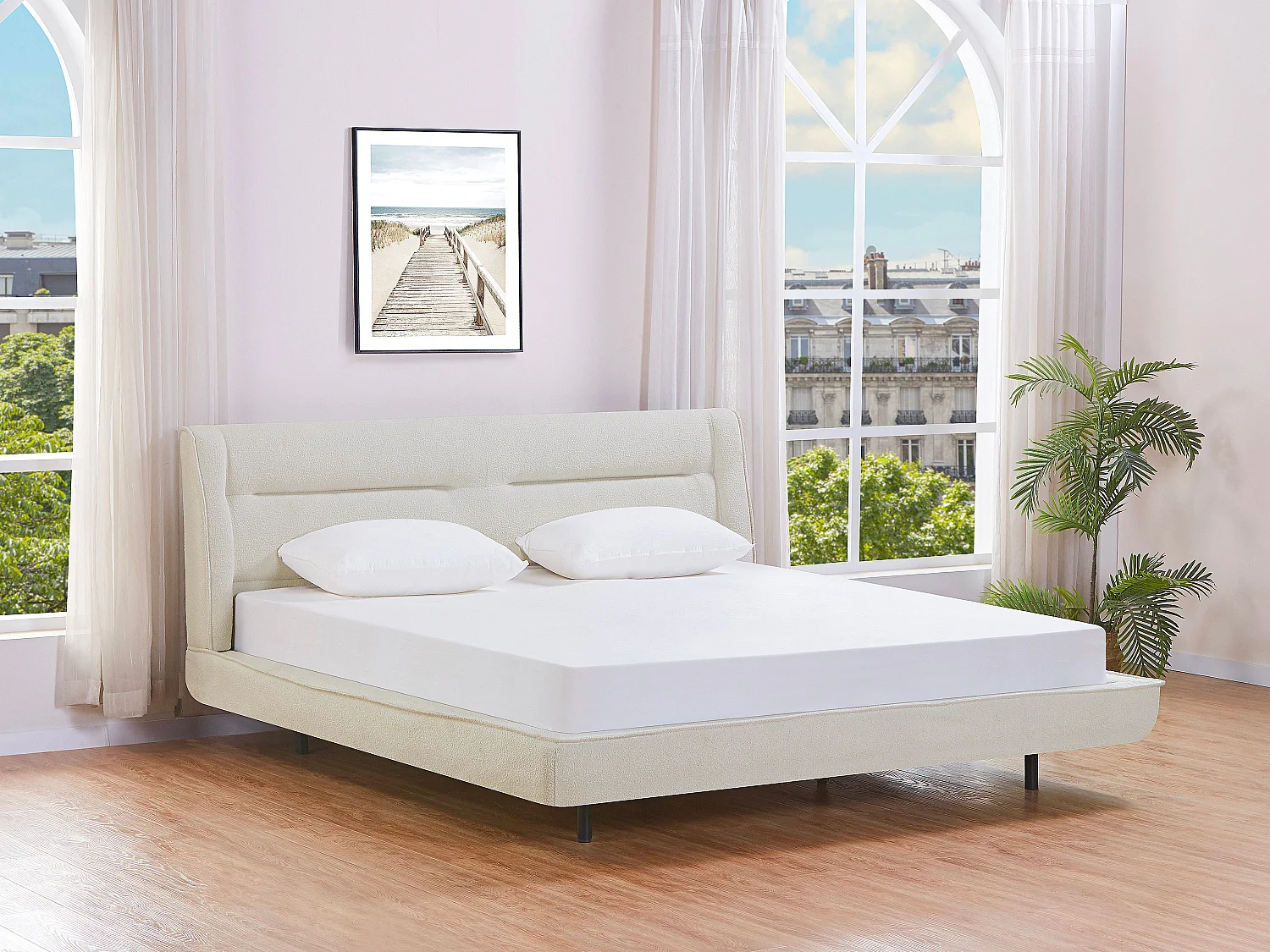 Łóżko 180 x 200 cm - Tkanina z bukli - Beżowy - ISYDE 3532607 - obrazek 1