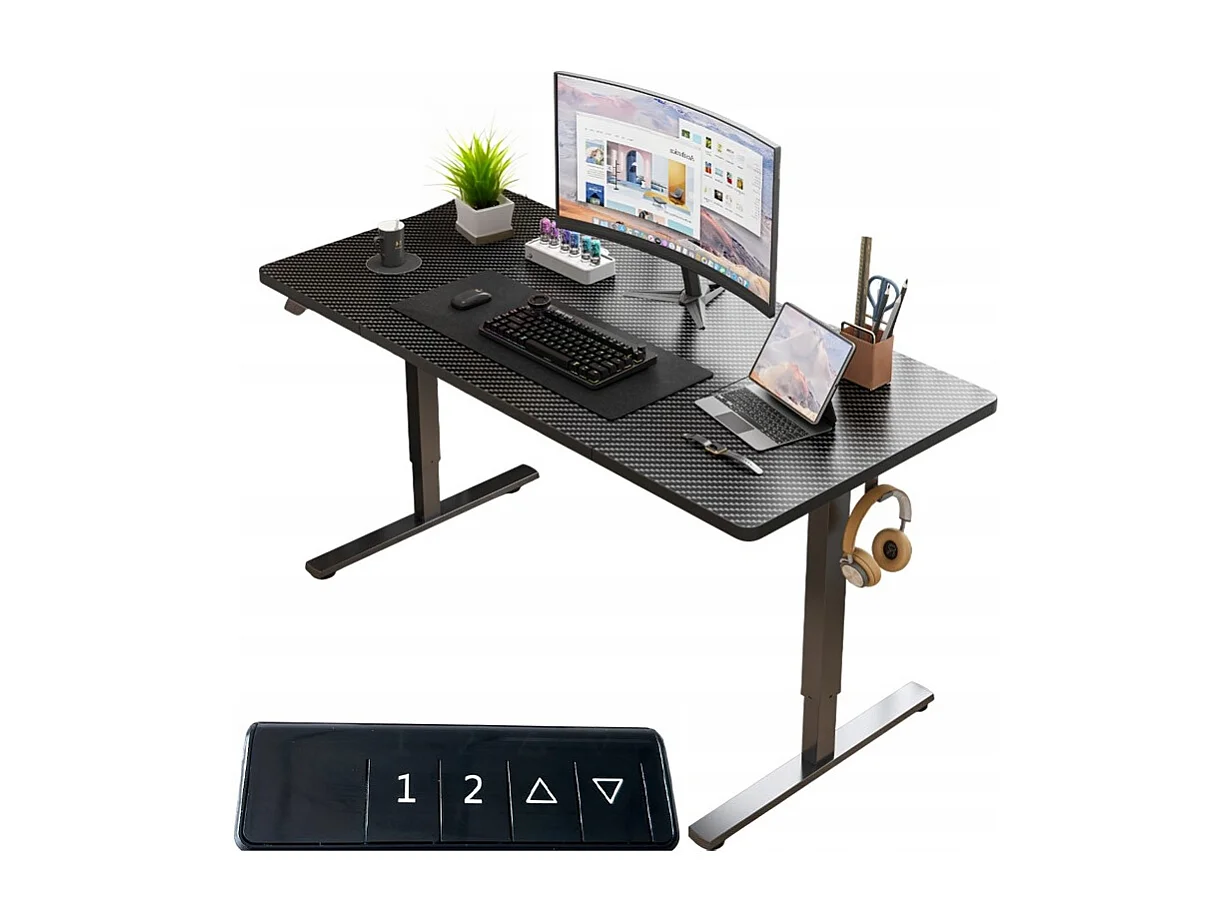 Biurko elektryczne podnoszone czarne 140 cm regulowane wysokości 72-118 cm loft 4578860 - obrazek 1