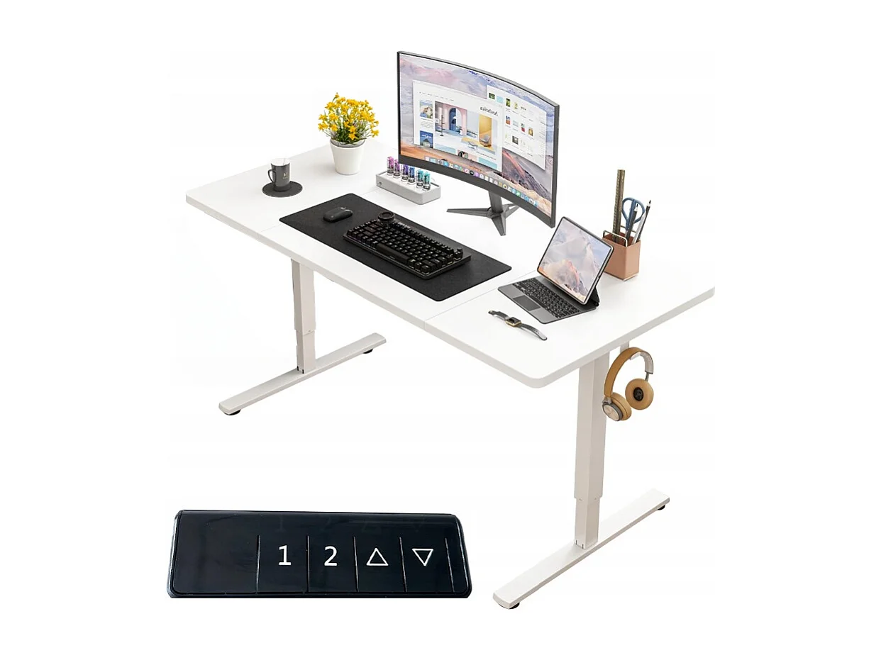 Biurko elektryczne podnoszone białe 120 cm regulowane wysokości loft 72-118 cm 4578862 - obrazek 1