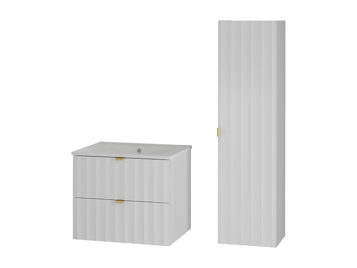 Biały Zestaw Łazienkowy 60cm Szafka z Umywalką Słupek Ryflowane Fronty Arcos 4580034
