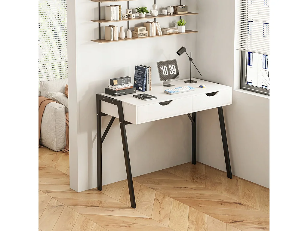 Biurko nowoczesne z szufladami loft białe na czarnych nogach premium 80 cm 4612191