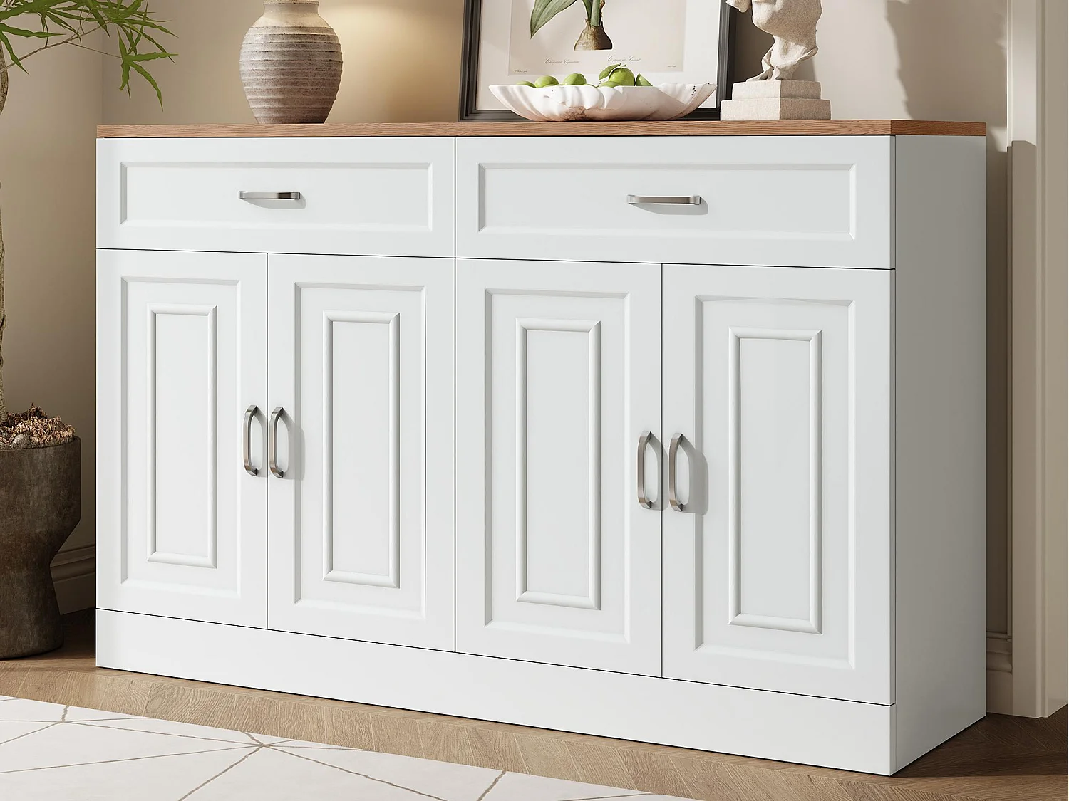 Buffet 120x35x80,5 cm - 4 drzwi i 2 szuflady - Regulowane półki - Płyty wiórowe - Biały 4614084 - obrazek 1