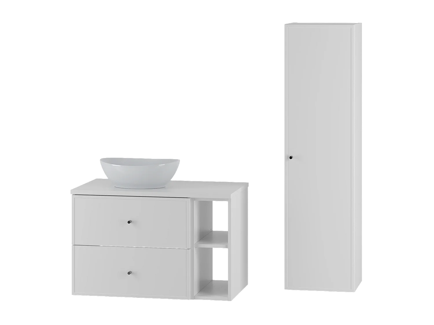 Biały Zestaw do Łazienki 80cm Szafka Regał Blat Umywalka Słupek Marco 4620280