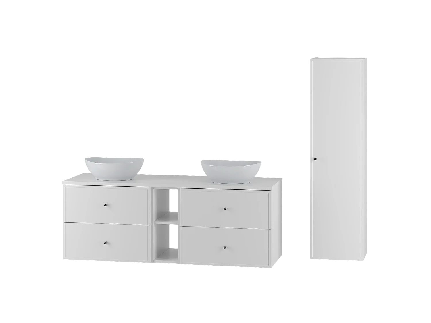 Biały Zestaw do Łazienki 140cm Szafka Regał Blat Umywalka Słupek Marco 4620304