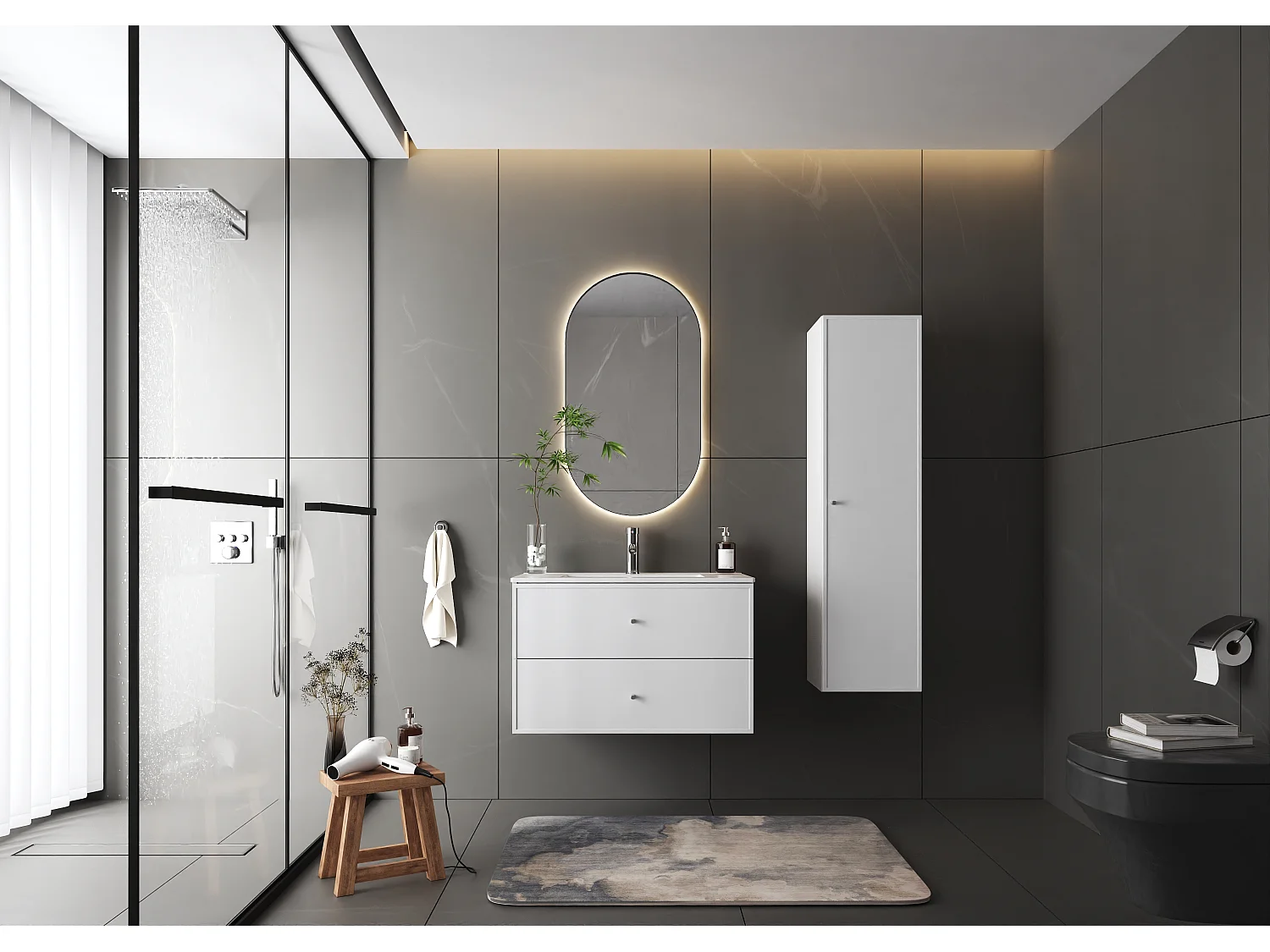 Biały Zestaw do Łazienki 80cm Szafka z Umywalką Słupek Marco 4620268