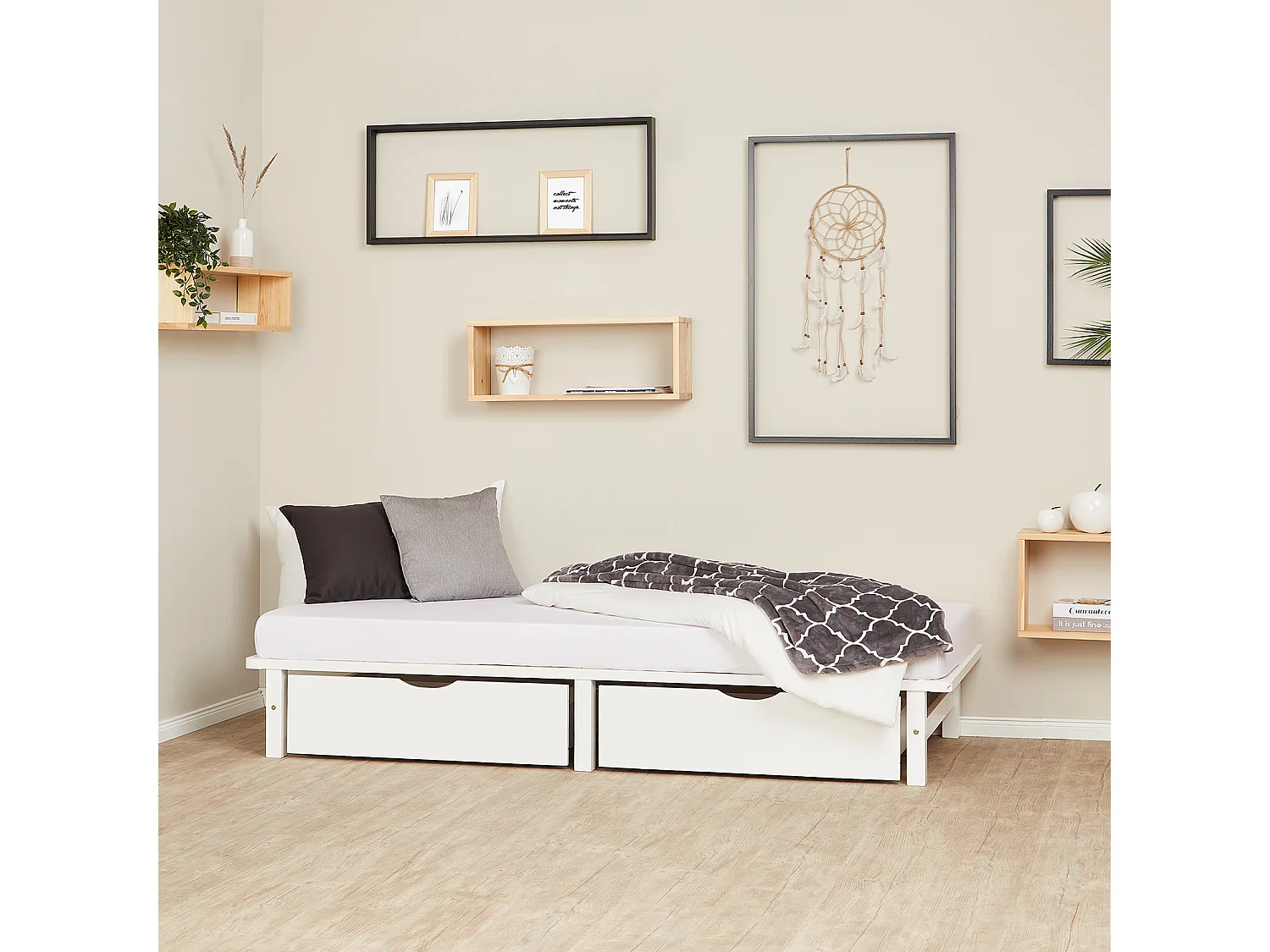 Łóżko 90x200 cm białe Paletowe łóżko Zestaw 2 listew Łóżko z litego drewna 4644395 - obrazek 1