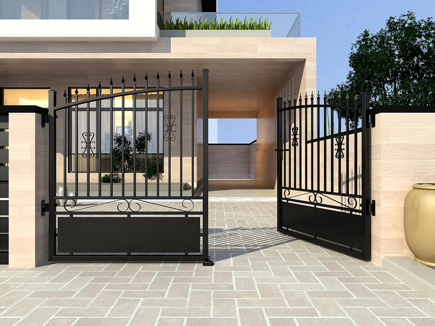 Brama wjazdowa rozwierna NERBIS z aluminium w kolorze czarnym – 300 × 160/180 cm (szer. × wys.) 124125