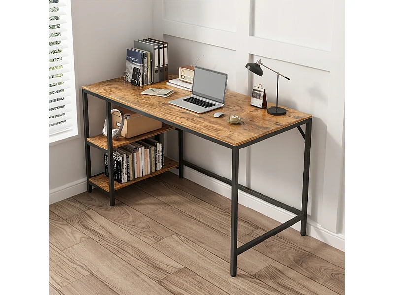 Biurko komputerowe stolik vintage rustykalny brąz z 2 półkami loft 140 cm 4578895 - obrazek 1