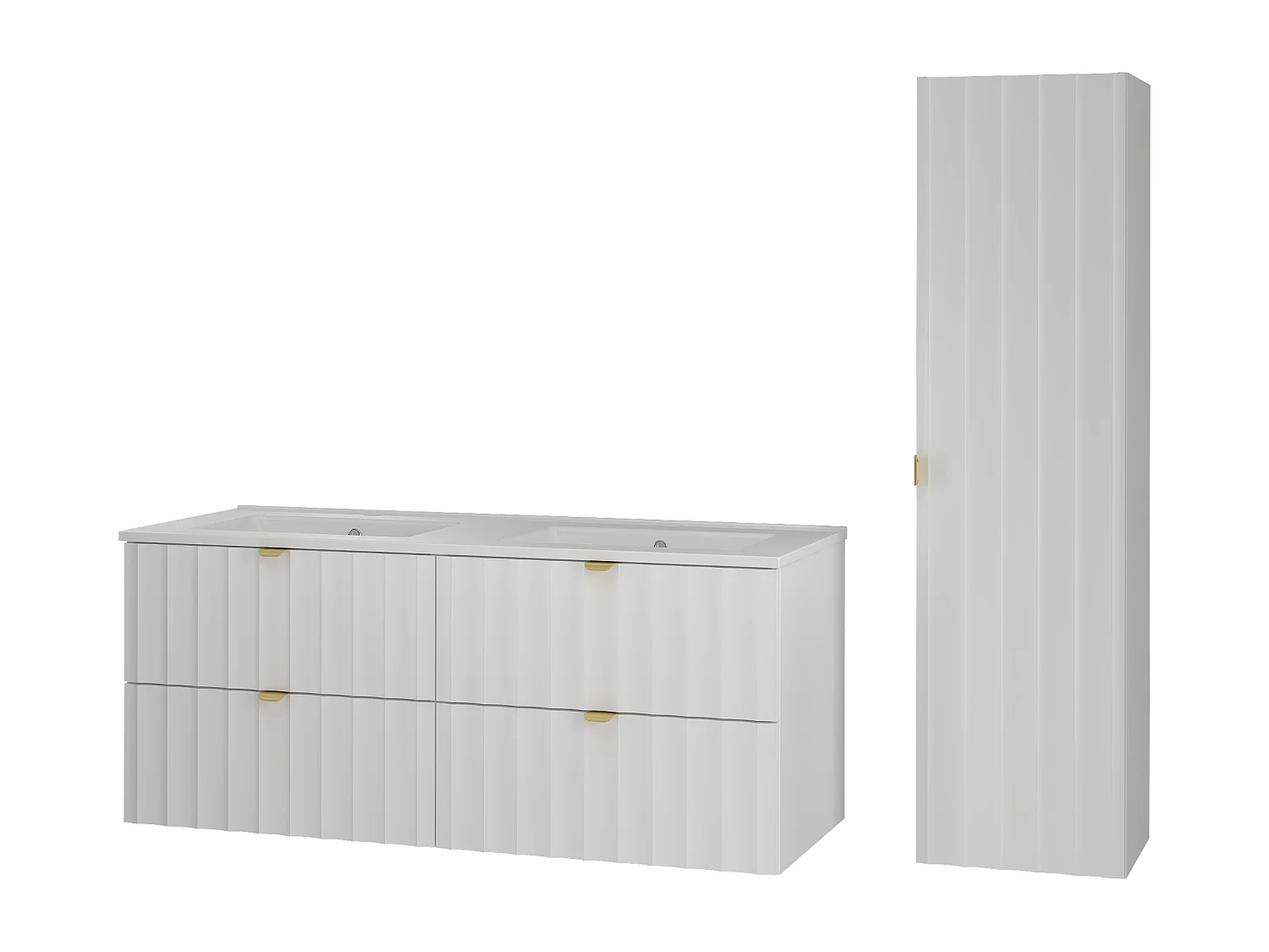 Biały Zestaw Łazienkowy 120cm Szafka z Umywalką Słupek Ryflowane Fronty Arcos 4580043