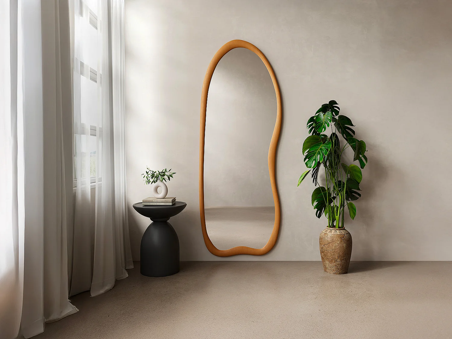 Duże lustro ścienne z organicznego drewna sosnowego- szer. 68 x wys. 178 cm – Naturalny – HARVIL 3704265