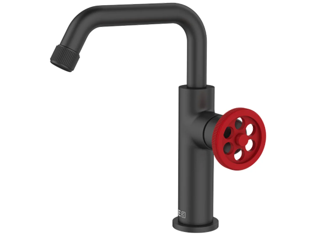 Indus bateria umywalkowa niska wykonanie czarny z czerwonym uchwytem – Essebagno 1385363