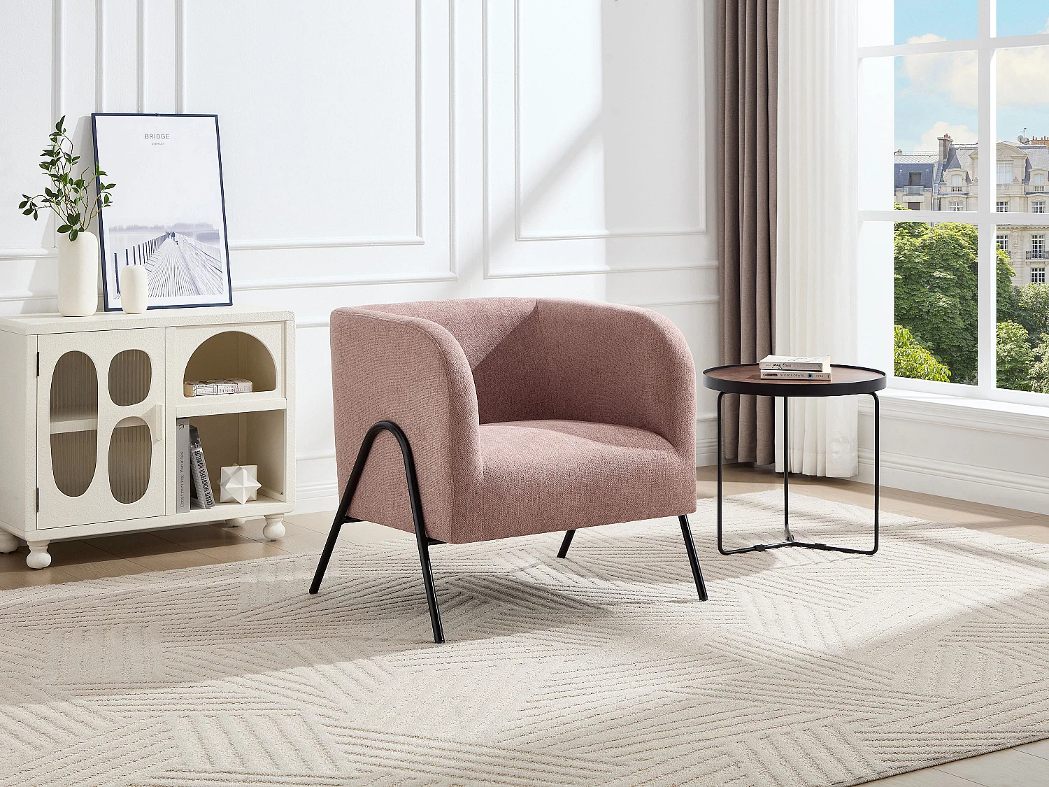 Fotel z różowego materiału BLINODA 4169206
