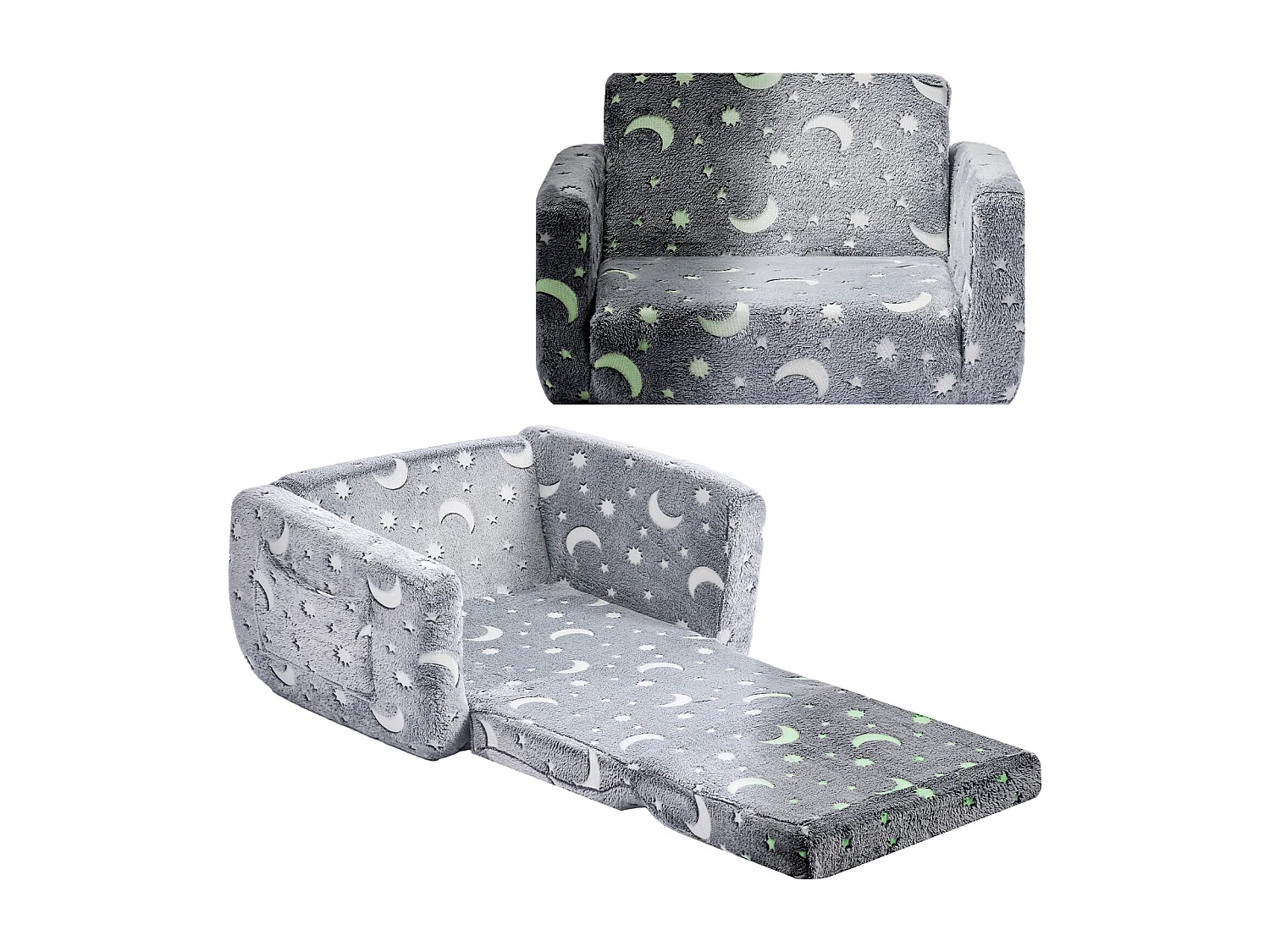 Kanapa SucceBuy dla Dzieci Przekształcalna, Fotel Leżanka 2w1, Składana i Miękka Sofa dla Maluchów, Fosforescencyjna, z Gąbki 28D i Pluszu 4727414 - obrazek 1