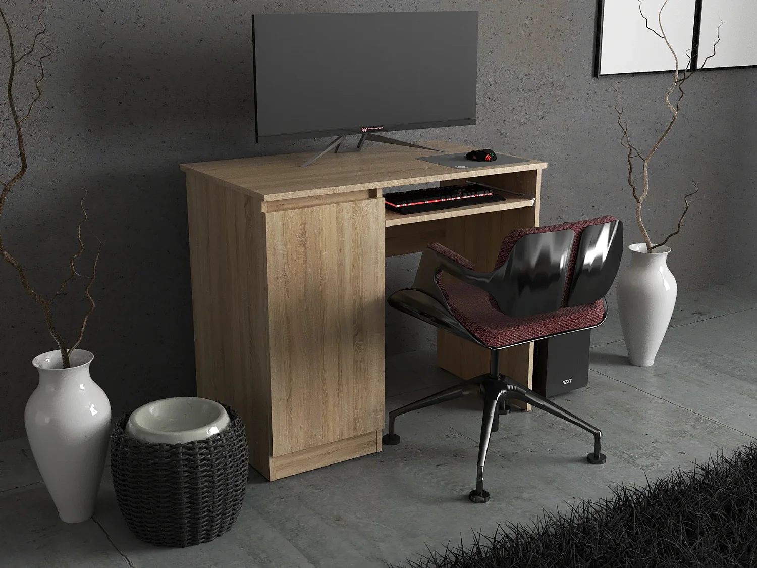 Biurko HIT Stiv-Meble 1 Drzwi 2 Półki Biurko Komputerowe 90cm Dąb Sonoma 90x50x77 cm 1 Szt. 4734566 - obrazek 1