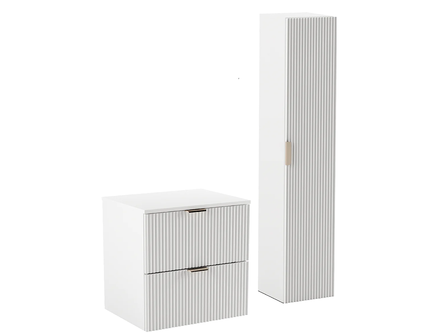 Biały Zestaw Łazienkowy 60cm Szafka Blat Słupek Ryflowane Fronty 4734977