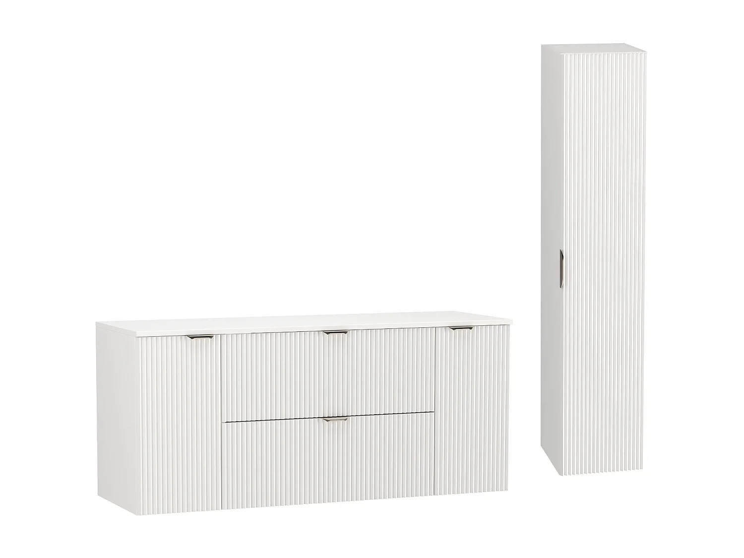 Biały Zestaw do Łazienki 140cm Szafka Blat Słupek Ryflowane Fronty 4734970