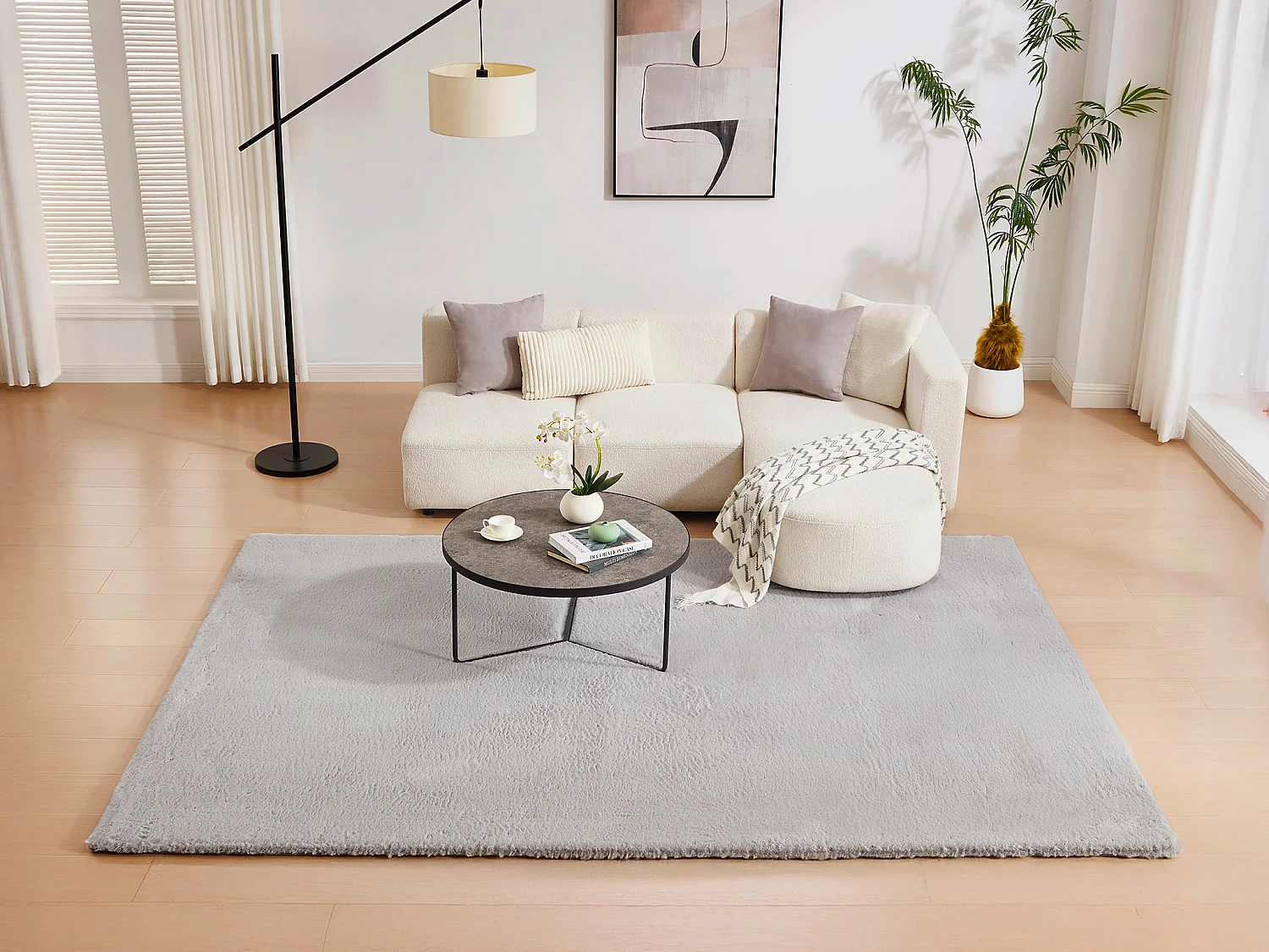Dywan shaggy z długim włosiem imitującym futro – 200 x 290 cm – Szary – BUNNY 3986736