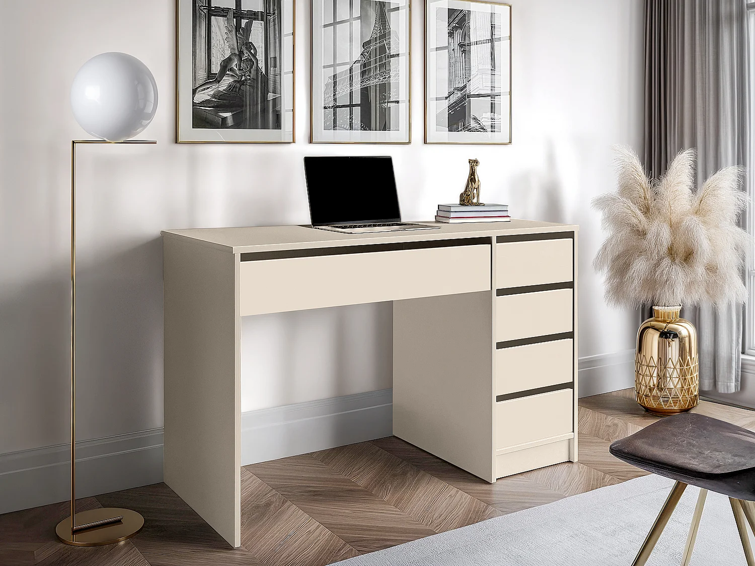 Biurko z 5 szufladami – Beżowe - JENEMI 4397740 - obrazek 1