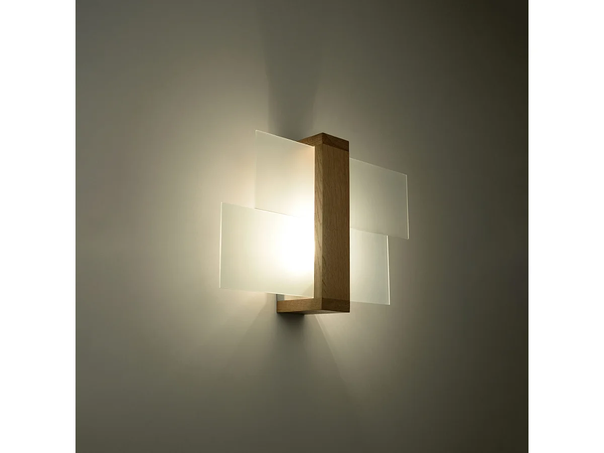 Kinkiety skandynawski Ignis, drewno/szkło - 1 źródło światła 3000K - L.43 x H.30 cm - naturalne drewno 4752254 - obrazek 1