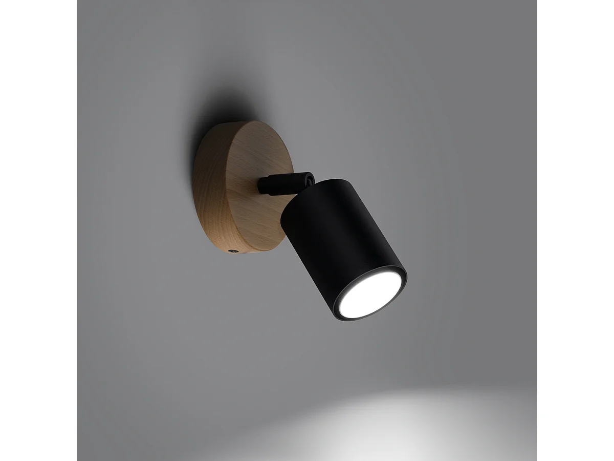 Kinkiety nowoczesny Flare, stal/drewno - 1 źródło światła 3000K - L.16 x H.16 cm - czarny/drewno 4752281 - obrazek 1