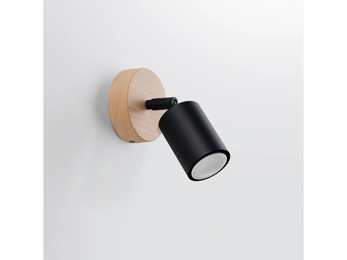 Kinkiety nowoczesny Flare, stal/drewno - 1 źródło światła 4000K - L.16 x H.16 cm - czarny/drewno 4752334 - obrazek 1