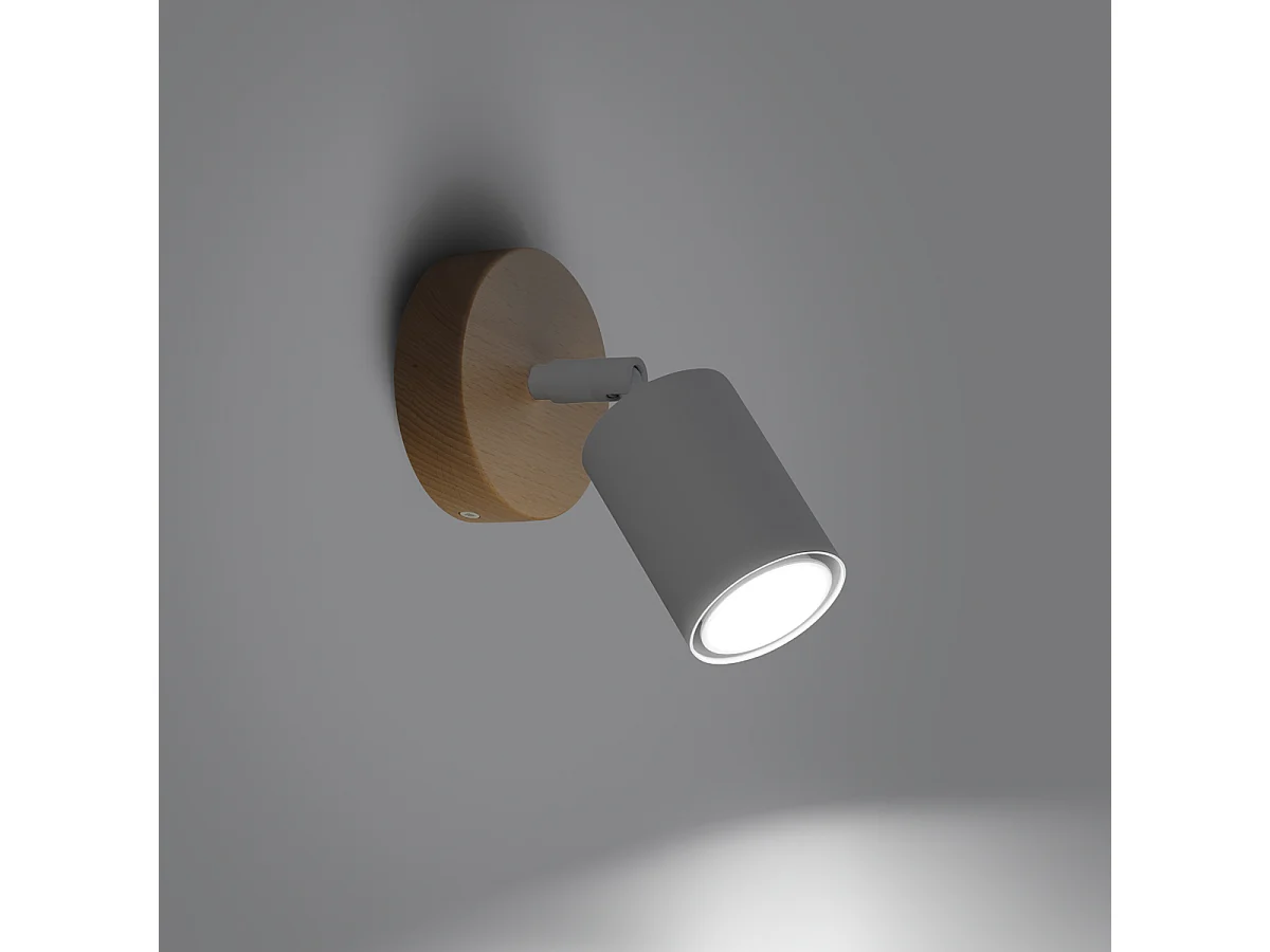 Kinkiety nowoczesny Flare, stal/drewno - 1 źródło światła 3000K - L.16 x H.16 cm - biały/drewno 4752365 - obrazek 1