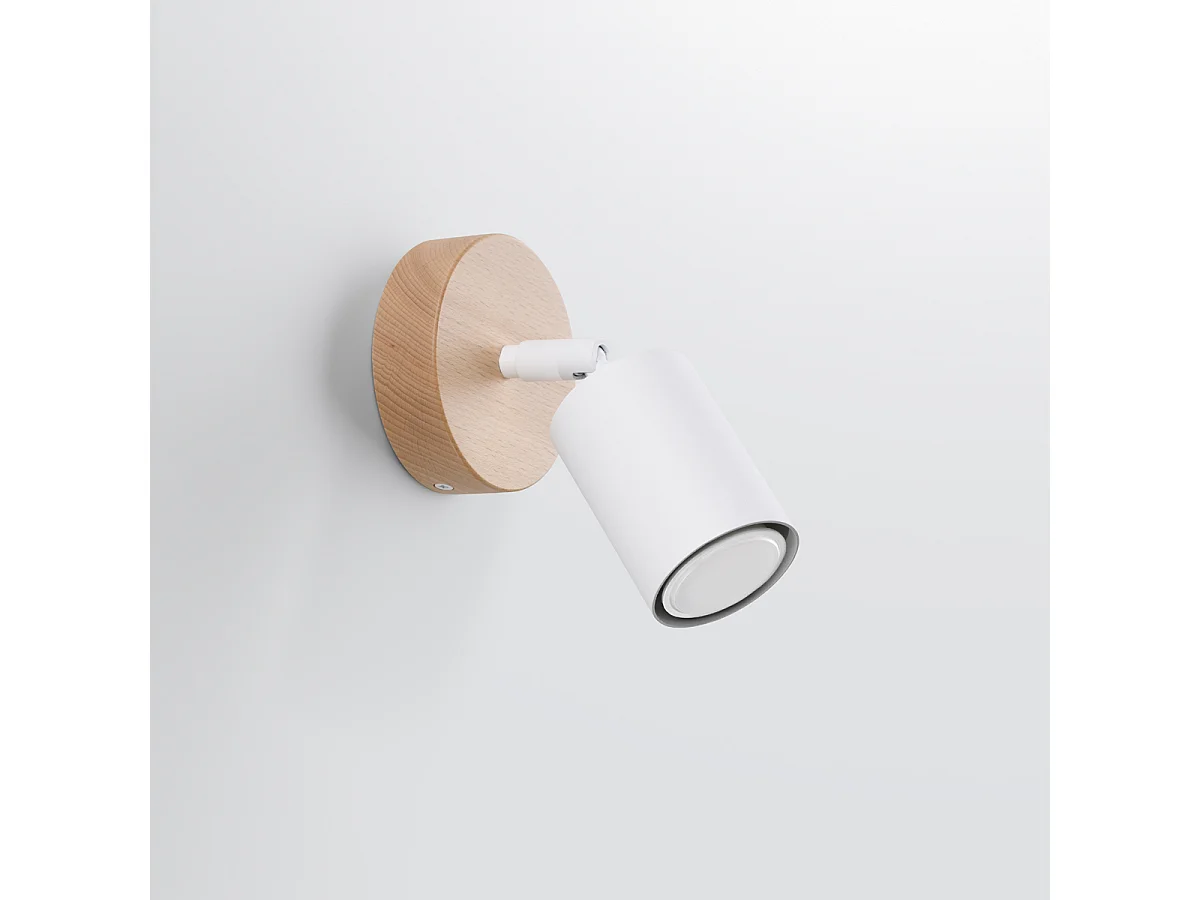 Kinkiety nowoczesny Flare, stal/drewno - 1 źródło światła 4000K - L.16 x H.16 cm - biały/drewno 4752391 - obrazek 1