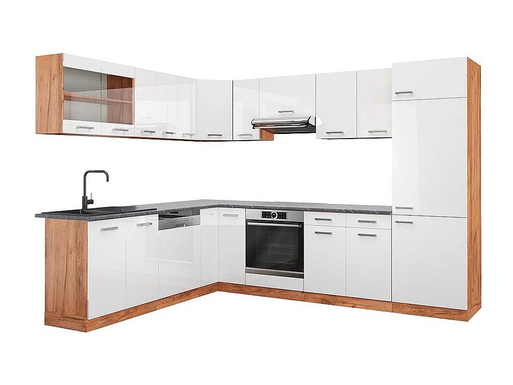 Kogoszczona kuchnia biały wysoki połysk/dąb goldkraft 287x60x81.6 r-line 4779209 - obrazek 1