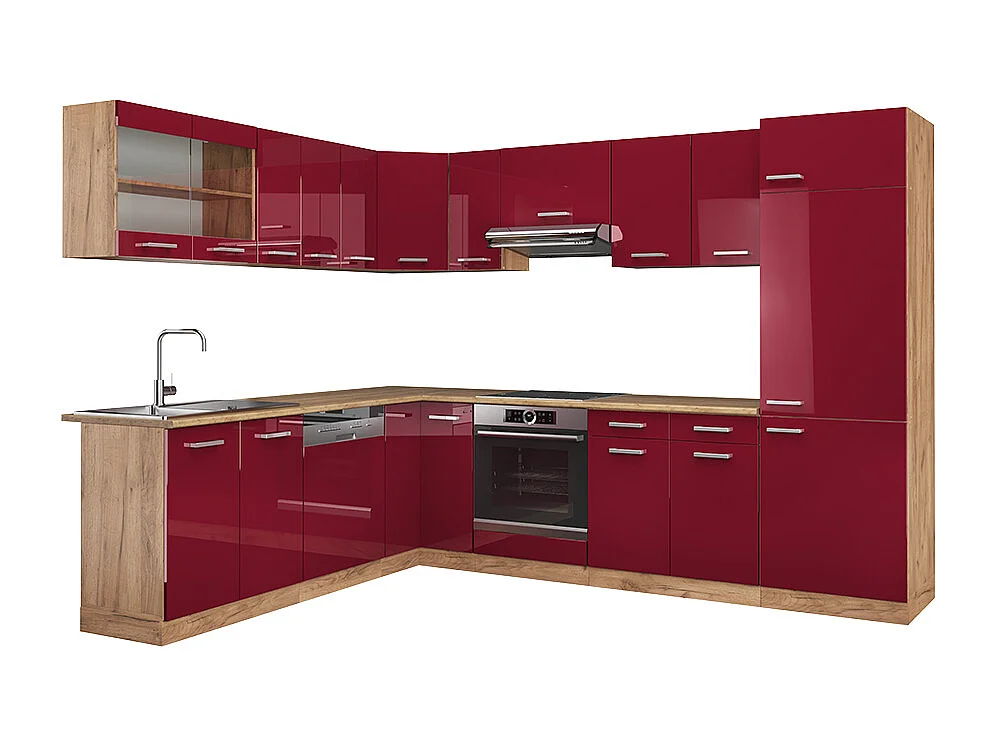 Kogoszczona kuchnia czerwony połysk/dąb goldkraft 287x60x81.6 r-line 4779295 - obrazek 1
