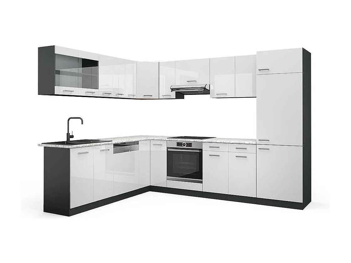 Kogoszczona kuchnia biały wysoki połysk/antracyt 287x60x81.6 r-line 4779542 - obrazek 1