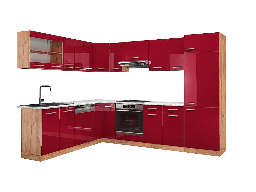 Kogoszczona kuchnia czerwony połysk/dąb goldkraft 287x60x81.6 r-line 4780188 - obrazek 1