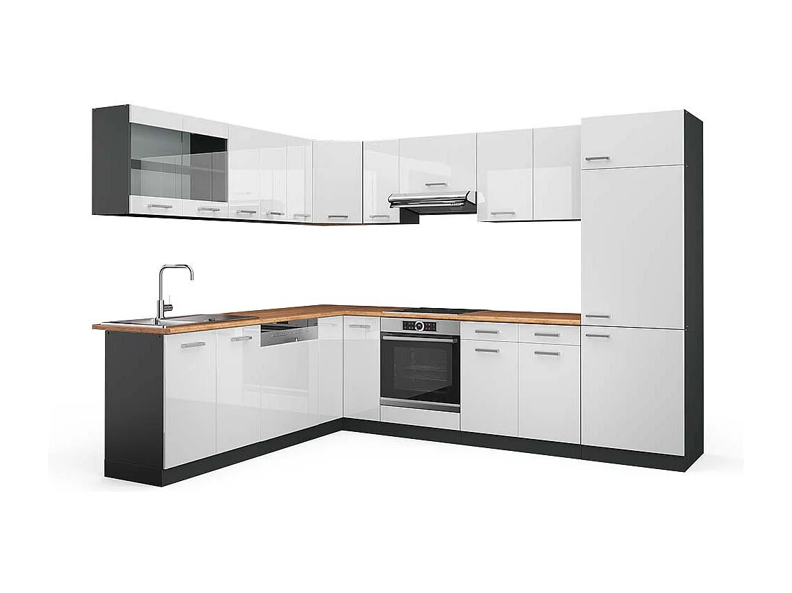 Kogoszczona kuchnia biały wysoki połysk/antracyt 287x60x81.6 r-line 4780186 - obrazek 1