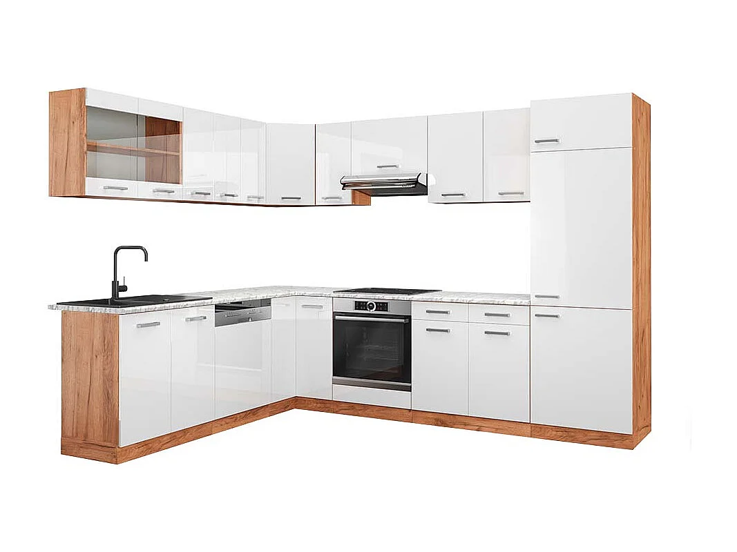 Kogoszczona kuchnia biały wysoki połysk/dąb goldkraft 287x60x81.6 r-line 4781204 - obrazek 1