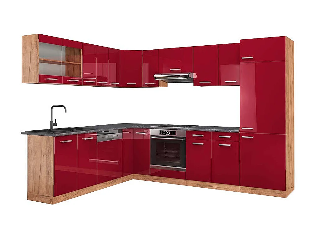 Kogoszczona kuchnia czerwony połysk/dąb goldkraft 287x60x81.6 r-line 4781886 - obrazek 1