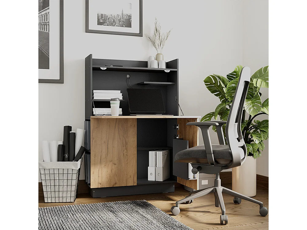 Biurko sekretarskie antracyt/złoty dąb 85×28.6×128.5 alena 4784373
