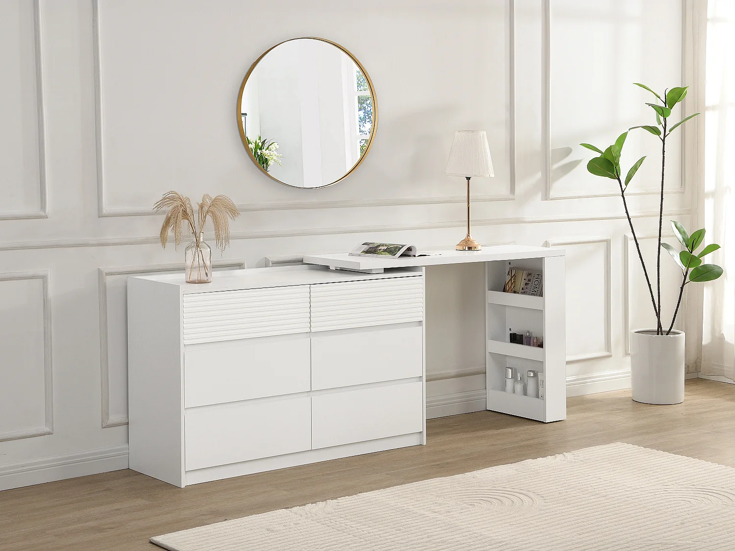 Toaletka z 6 szufladami i 3 wnękami – Biały – BOPANIA 4172356
