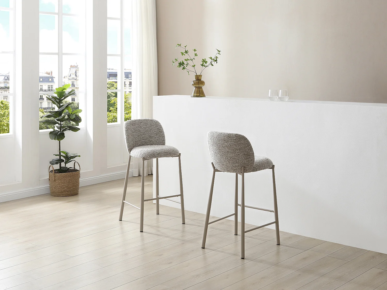 Zestaw 2 stołków z teksturowanej tkaniny i taupe metalu – Beżowy – JIZAK 4064459