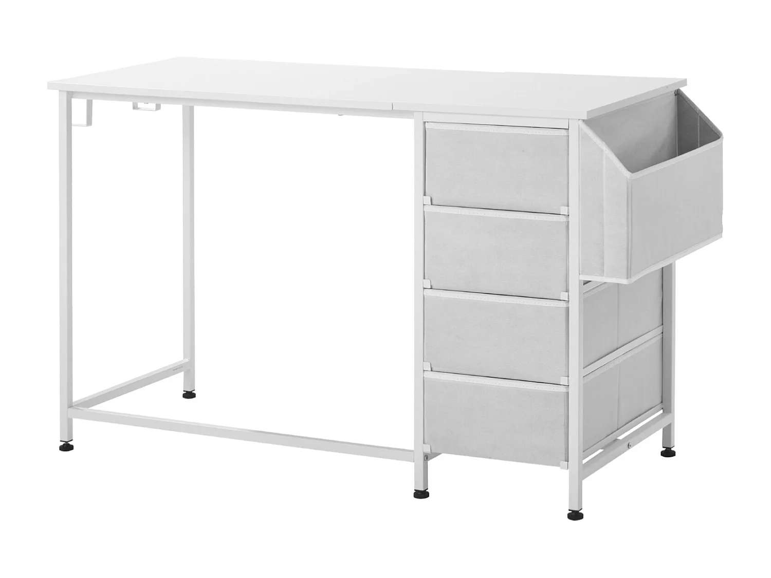 Biurko Komputerowe SucceBuy, 120 x 50 x 76 cm, Stół Biurowy do Komputera Odwracalny z 4 Dużymi Szufladami z Tkaniny i 2 Bocznymi Hakami, Biały 4807817 - obrazek 1