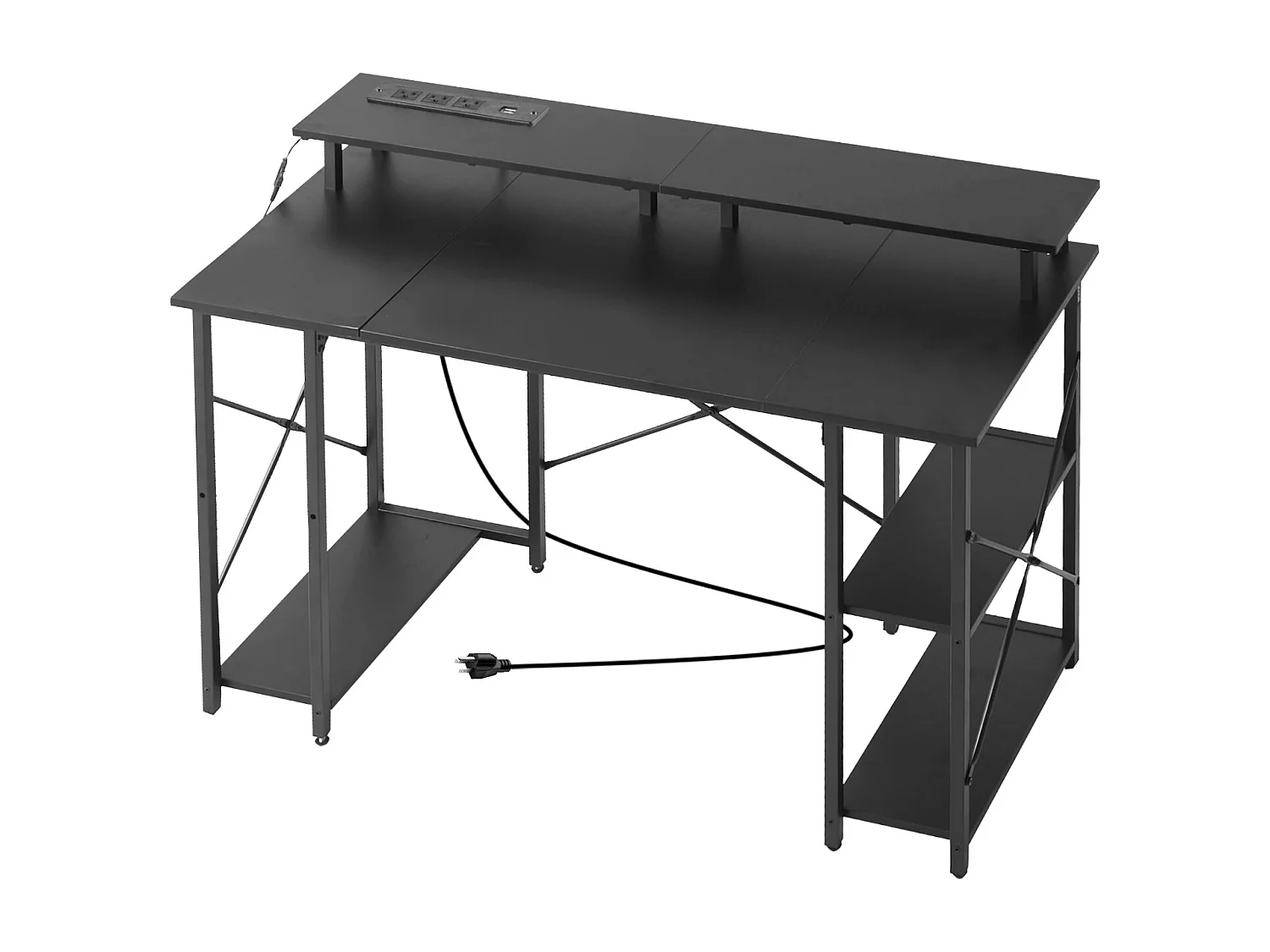 Biurko Komputerowe SucceBuy 120x50x86,5 cm z Inteligentnym Oświetleniem LED i Gniazdkami, Stół Biurowy do Komputera ze Stojakiem na Monitor, Czarny 4807839 - obrazek 1