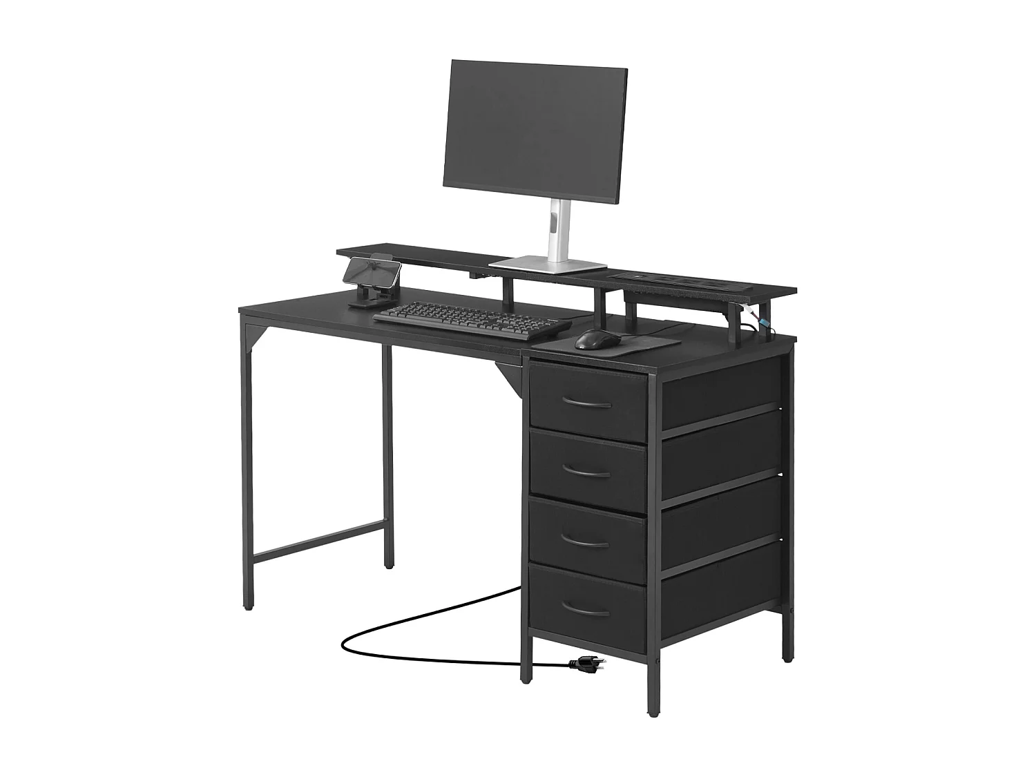 Biurko Komputerowe SucceBuy 120 cm z Inteligentnym Oświetleniem LED i Gniazdkami, Stół Biurowy do Komputera z 4 Dużymi Szufladami i Stojakiem na Monitor 4807847 - obrazek 1