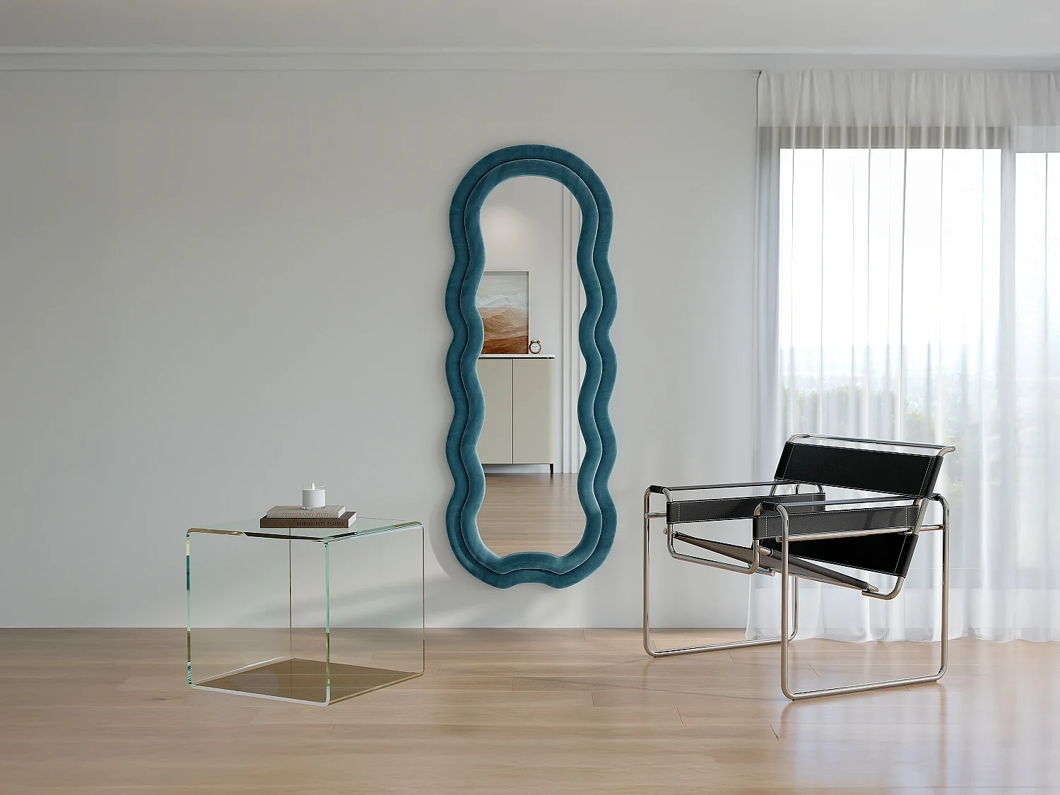Lustro aksamitne – szer. 60 x wys. 160 cm – Niebieskie – LINOA 3704266
