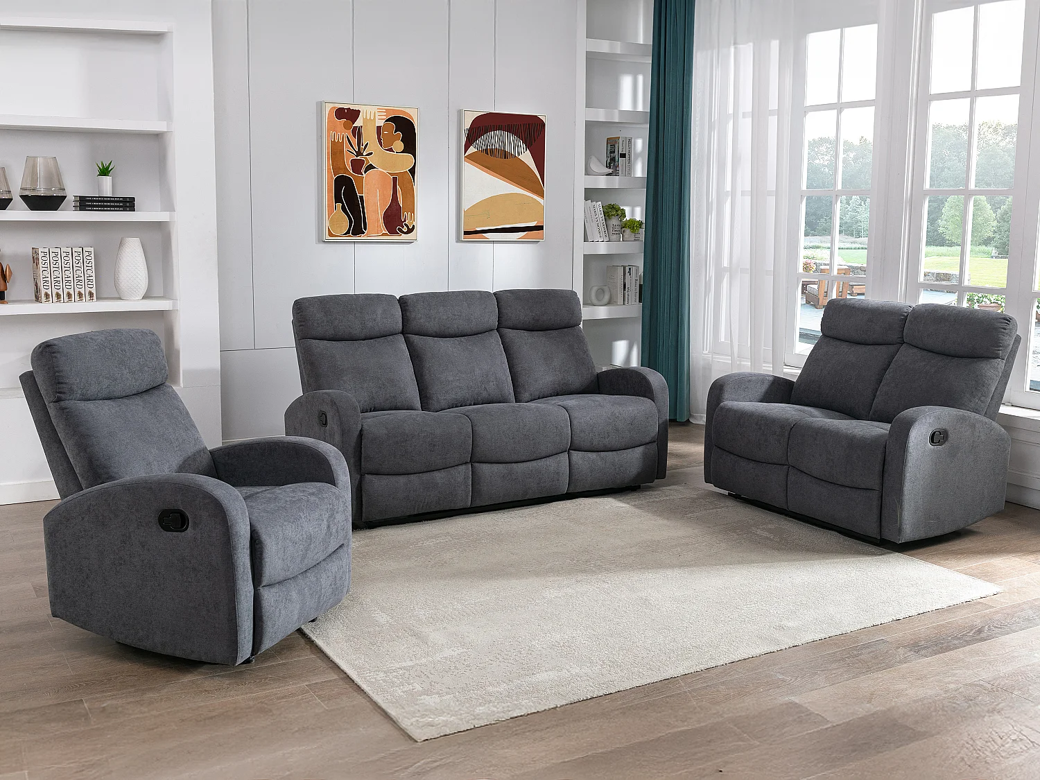 Kanapa 3+2+1 z funkcją relax z szarej tkaniny EVELYN 528331 - obrazek 1