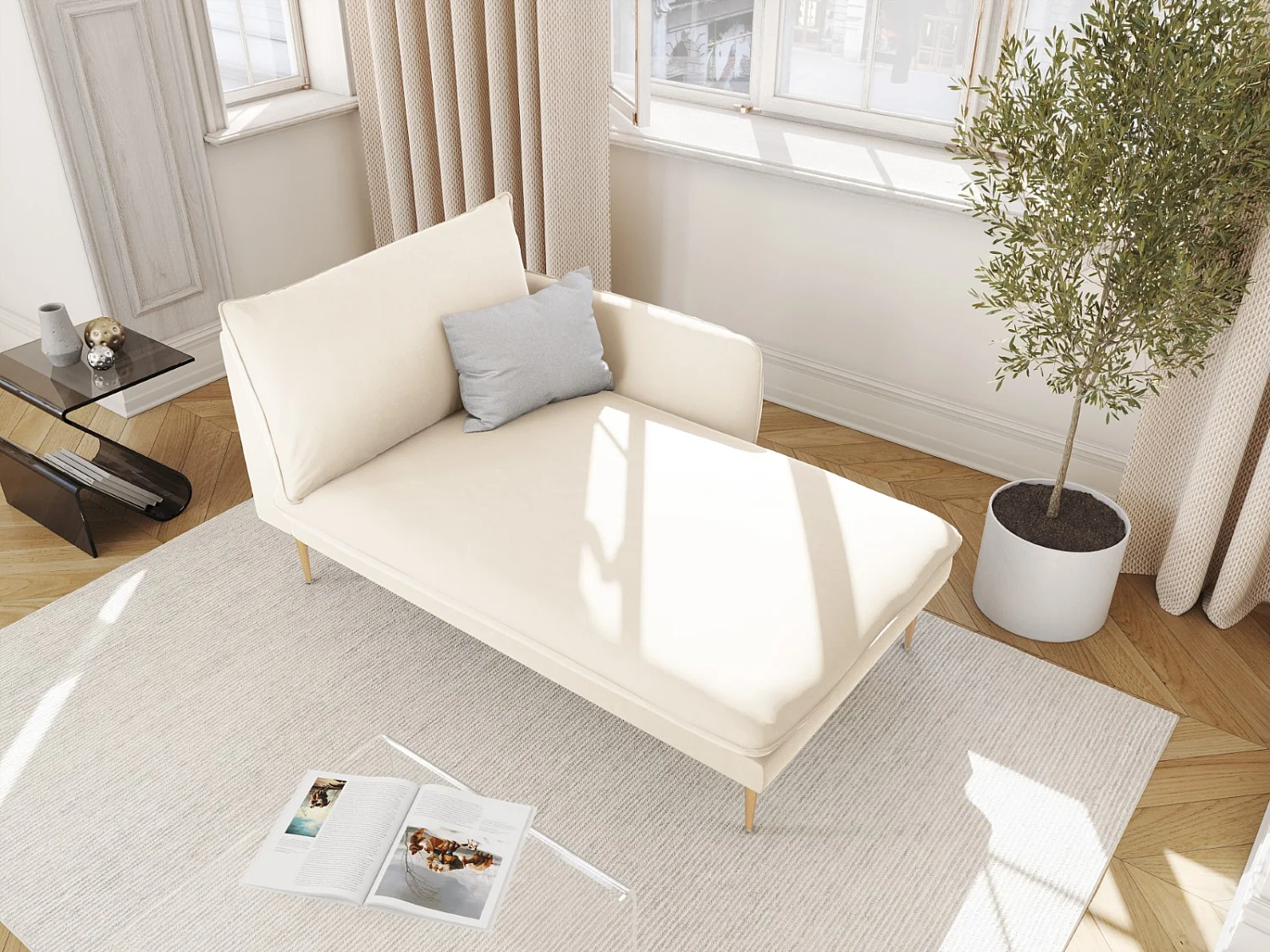 Cosmopolitan Design - Szezlong bok prawy, "Vienna" welur, beż jasny - 170x110x95cm 3741813 - obrazek 1